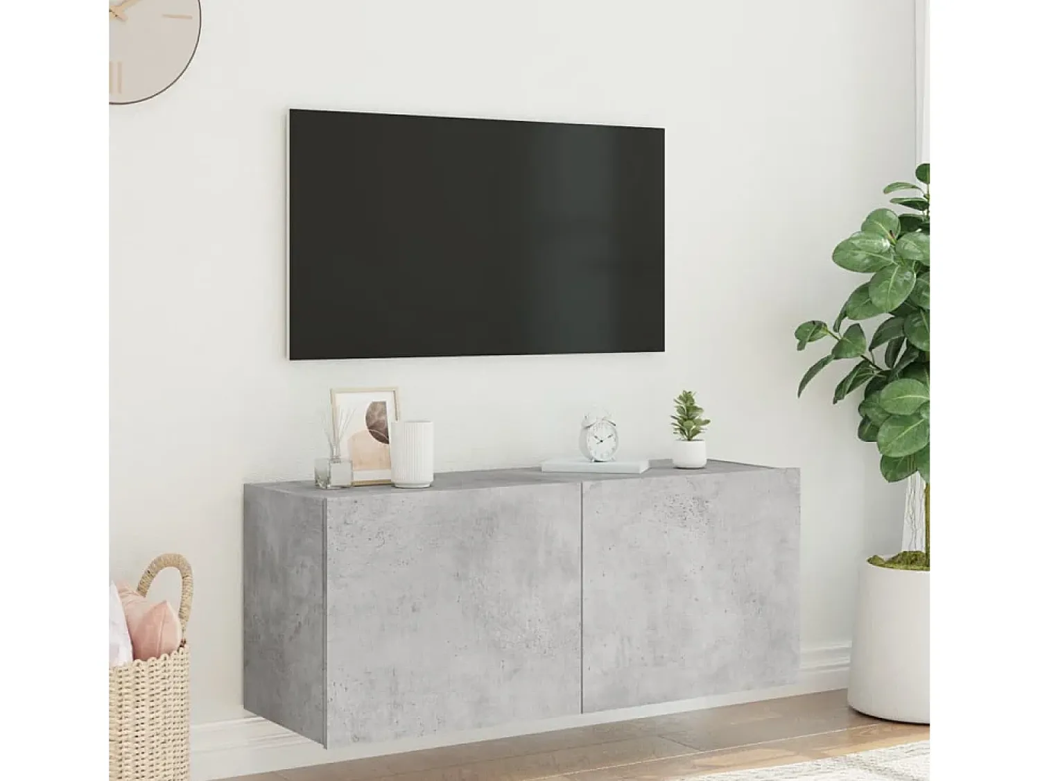 Móvel de parede p/ TV c/ luzes LED 100x35x41 cm cinza cimento PT337699^ Móvel De Tv