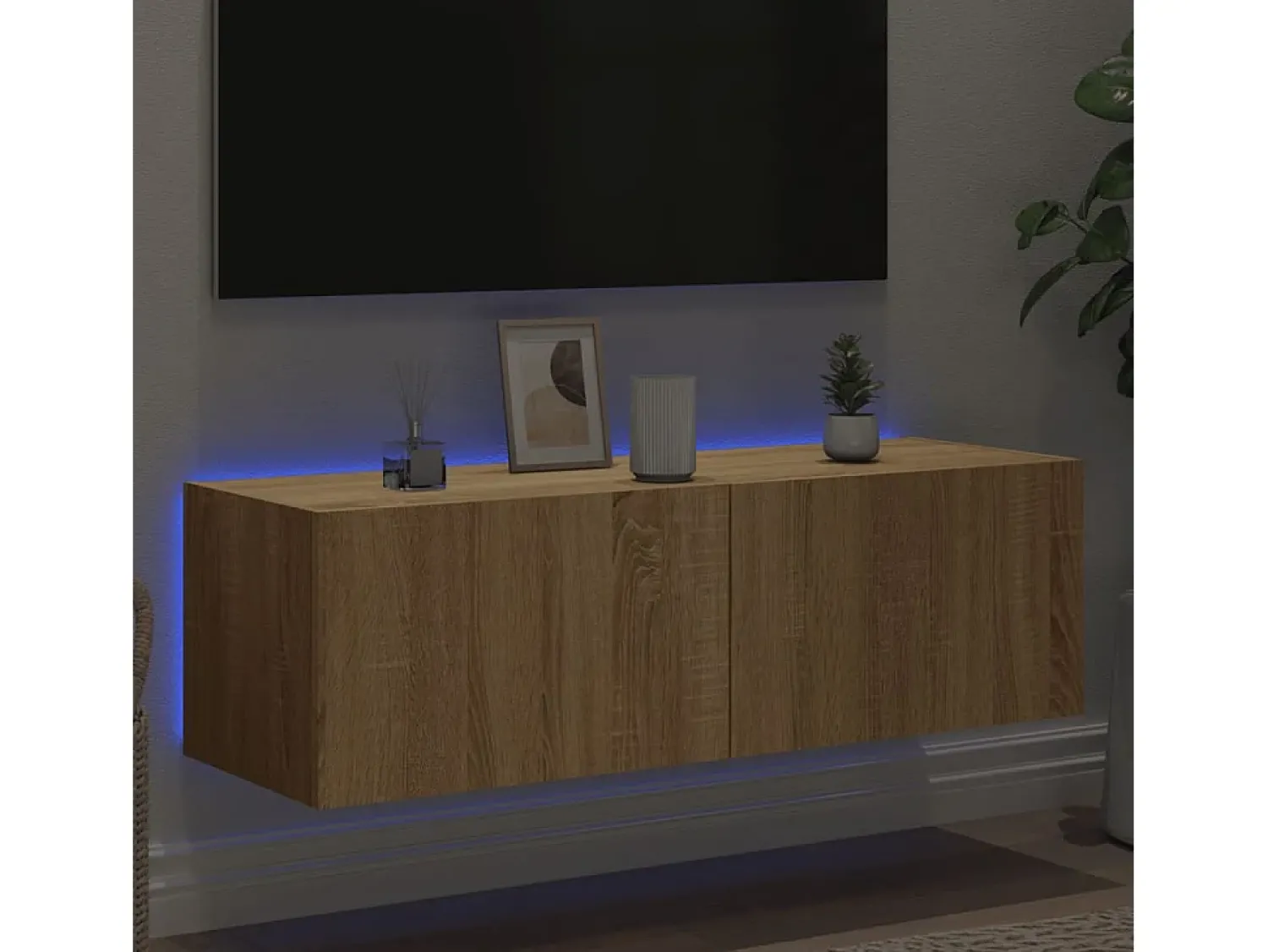 Best Móvel de parede p/ TV c/ luzes LED 100x35x31 cm carvalho sonoma PT293373 Castanho