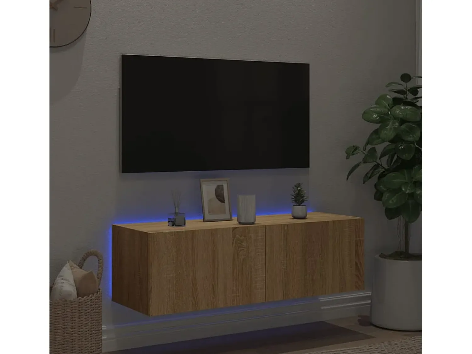 Best Móvel de parede p/ TV c/ luzes LED 100x35x31 cm carvalho sonoma PT293373 Castanho