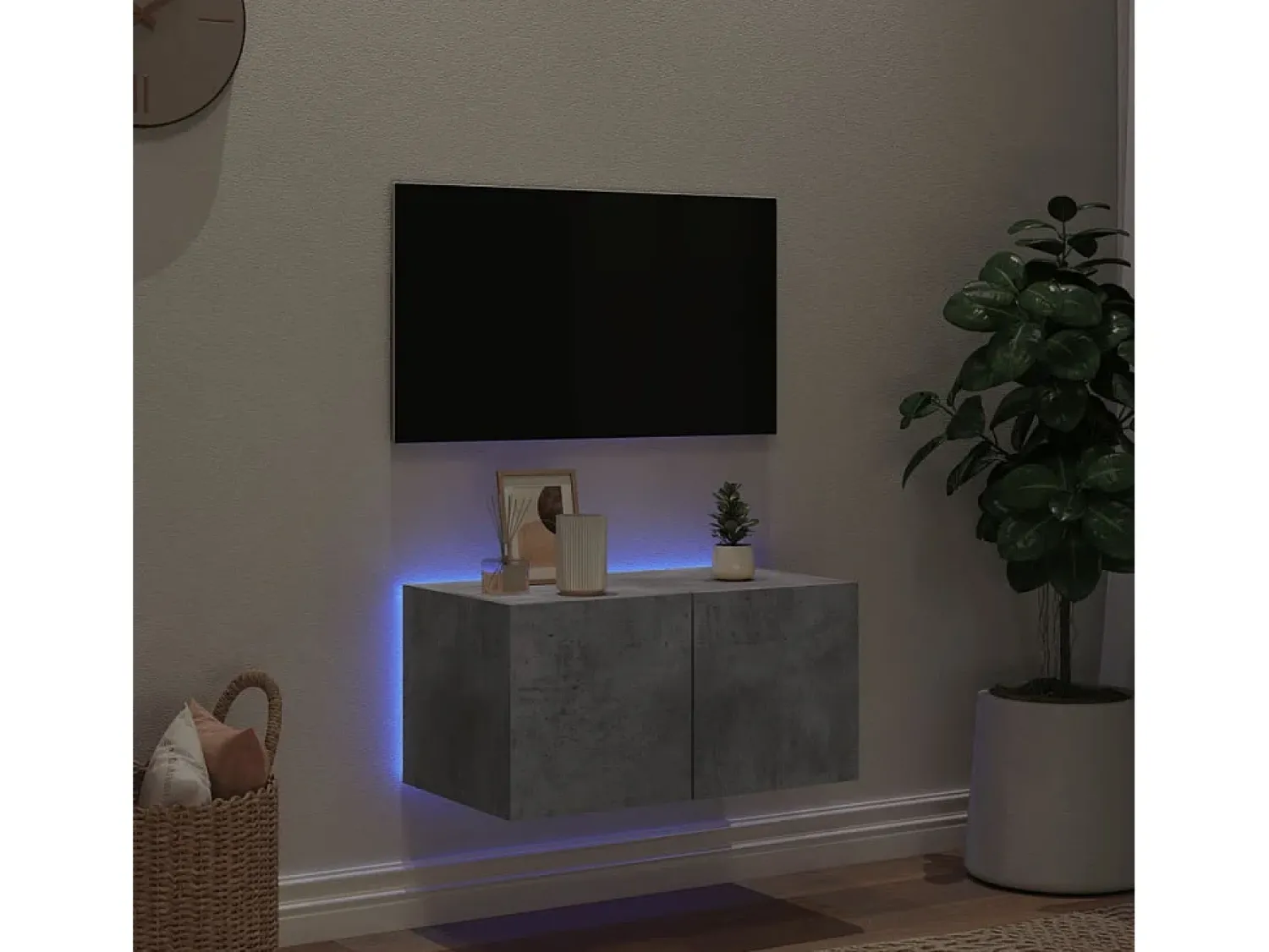 Móvel De Tv* Móvel de parede p/ TV c/ luzes LED 60x35x31 cm cinza cimento PT733925 Cinzento