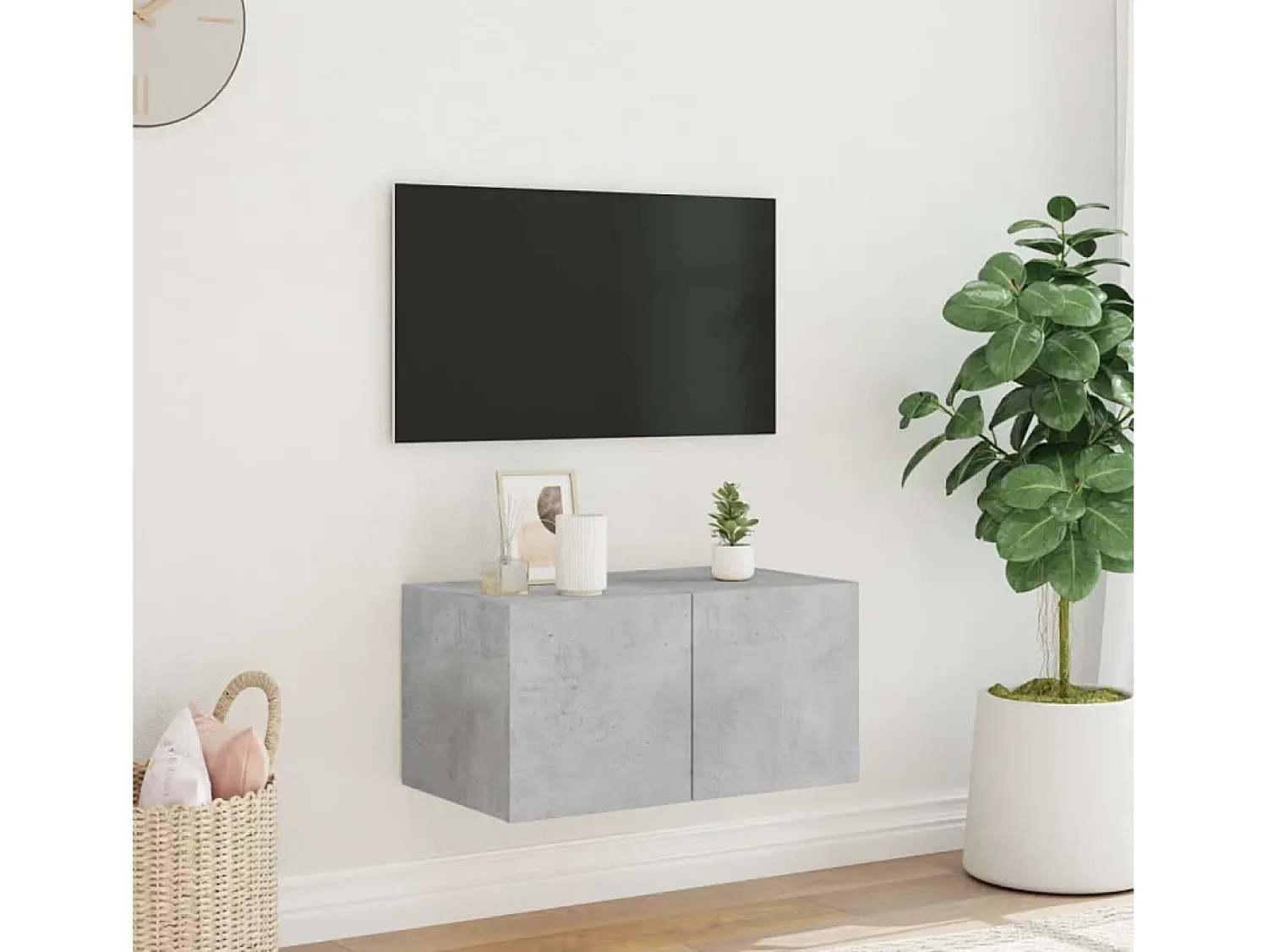 Móvel De Tv* Móvel de parede p/ TV c/ luzes LED 60x35x31 cm cinza cimento PT733925 Cinzento