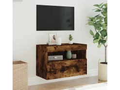 Móvel De Tv| Móvel de parede p/ TV c/ luzes LED 60x30x40 cm carvalho fumado PT502164 Castanho