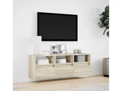 vidaxl Móvel de parede p/ TV c/ luzes LED 130x31x45 cm carvalho sonoma Castanho