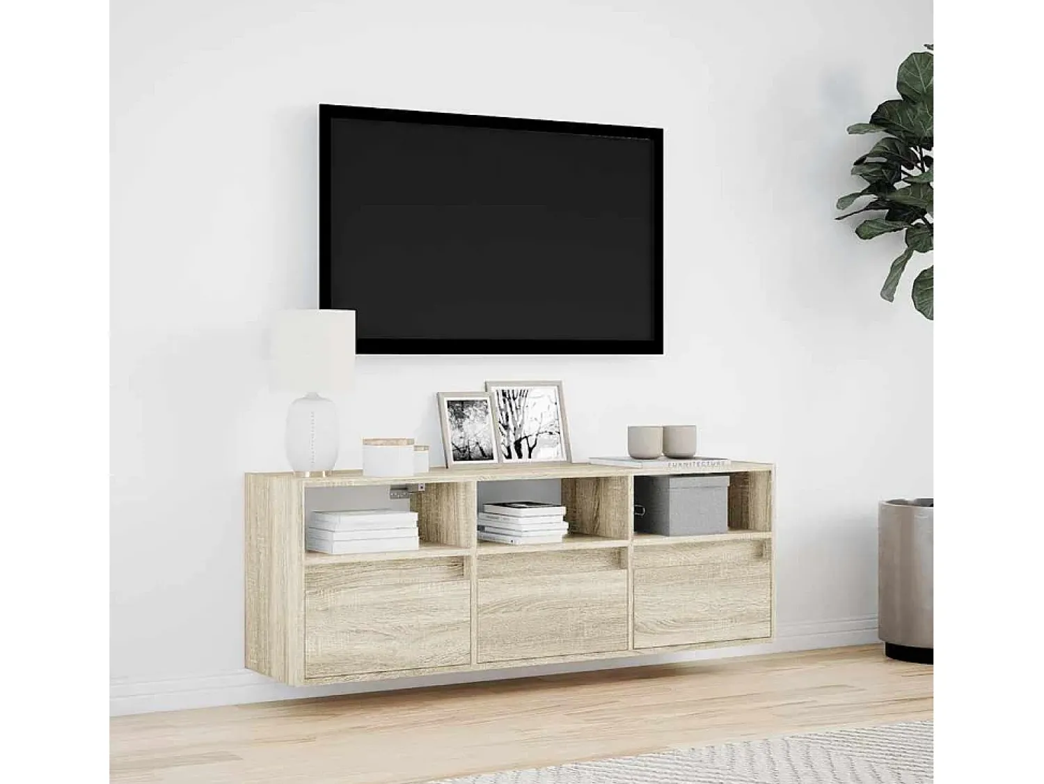 vidaxl Móvel de parede p/ TV c/ luzes LED 130x31x45 cm carvalho sonoma Castanho