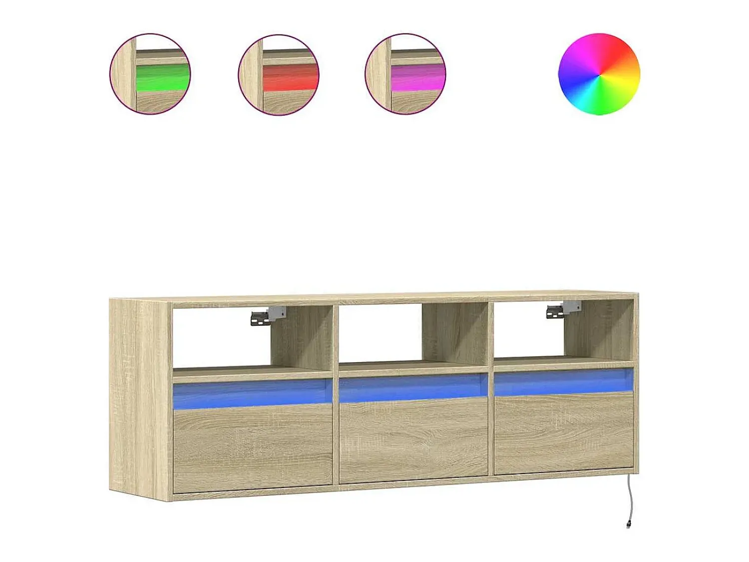 vidaxl Móvel de parede p/ TV c/ luzes LED 130x31x45 cm carvalho sonoma Castanho