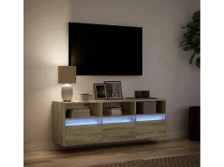 vidaxl Móvel de parede p/ TV c/ luzes LED 130x31x45 cm carvalho sonoma Castanho