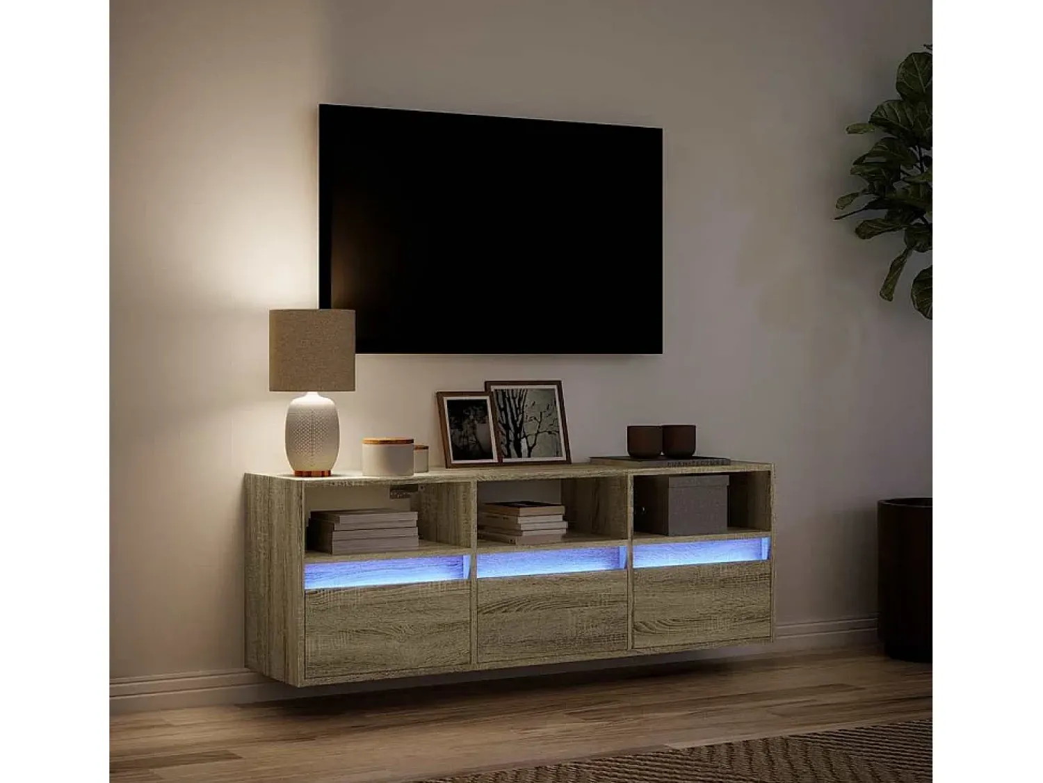 vidaxl Móvel de parede p/ TV c/ luzes LED 130x31x45 cm carvalho sonoma Castanho