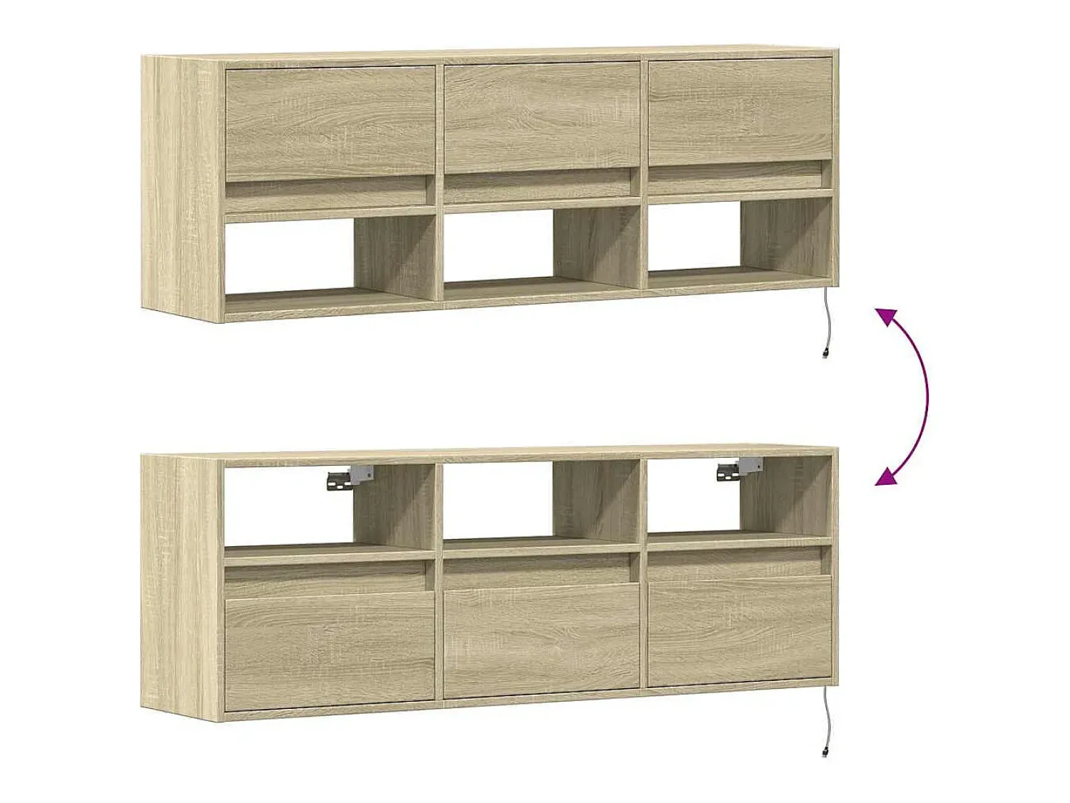 vidaxl Móvel de parede p/ TV c/ luzes LED 130x31x45 cm carvalho sonoma Castanho