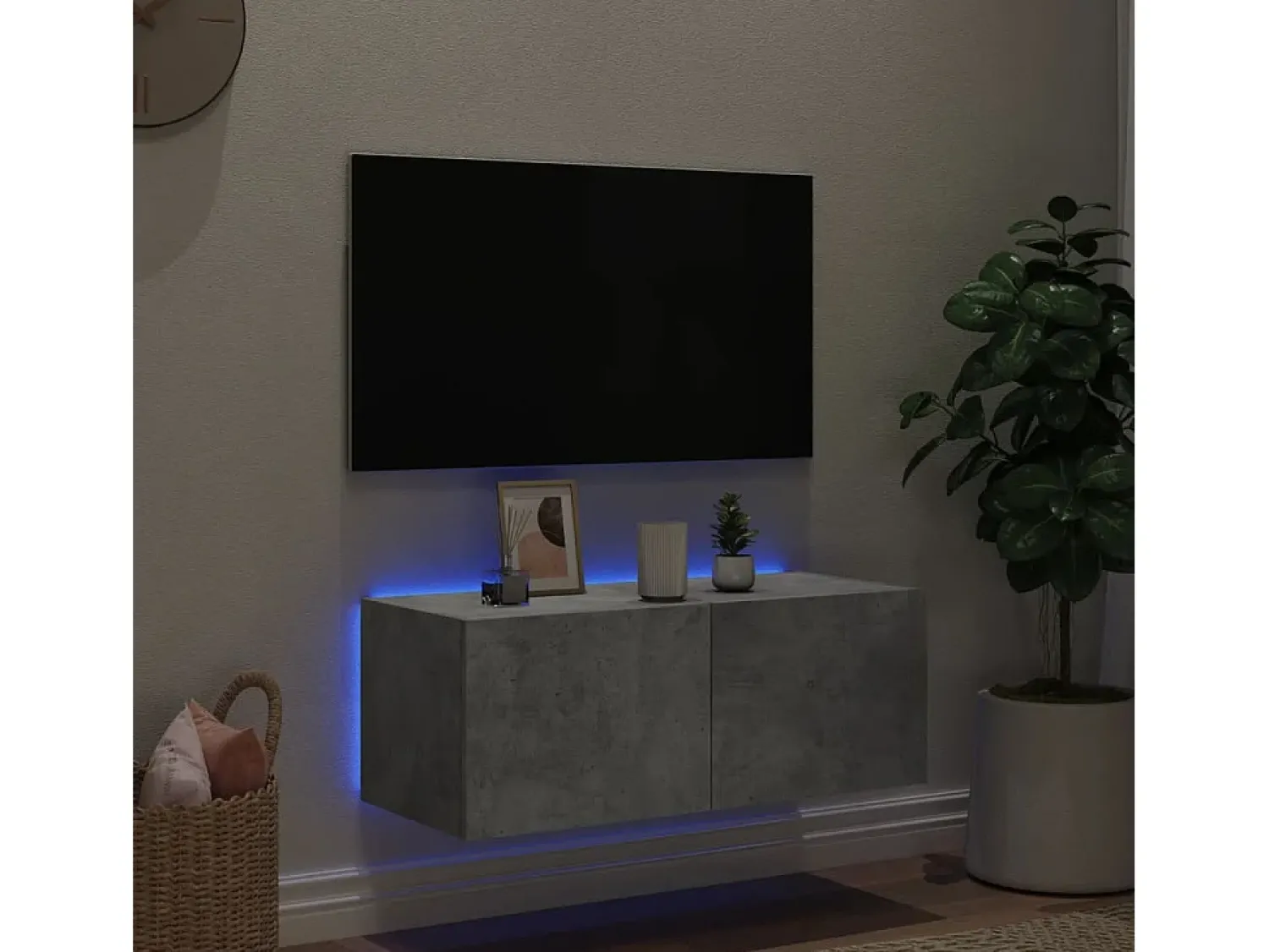 Móvel de parede p/ TV c/ luzes LED 80x35x31 cm cinza cimento PT257800^ Móvel De Tv