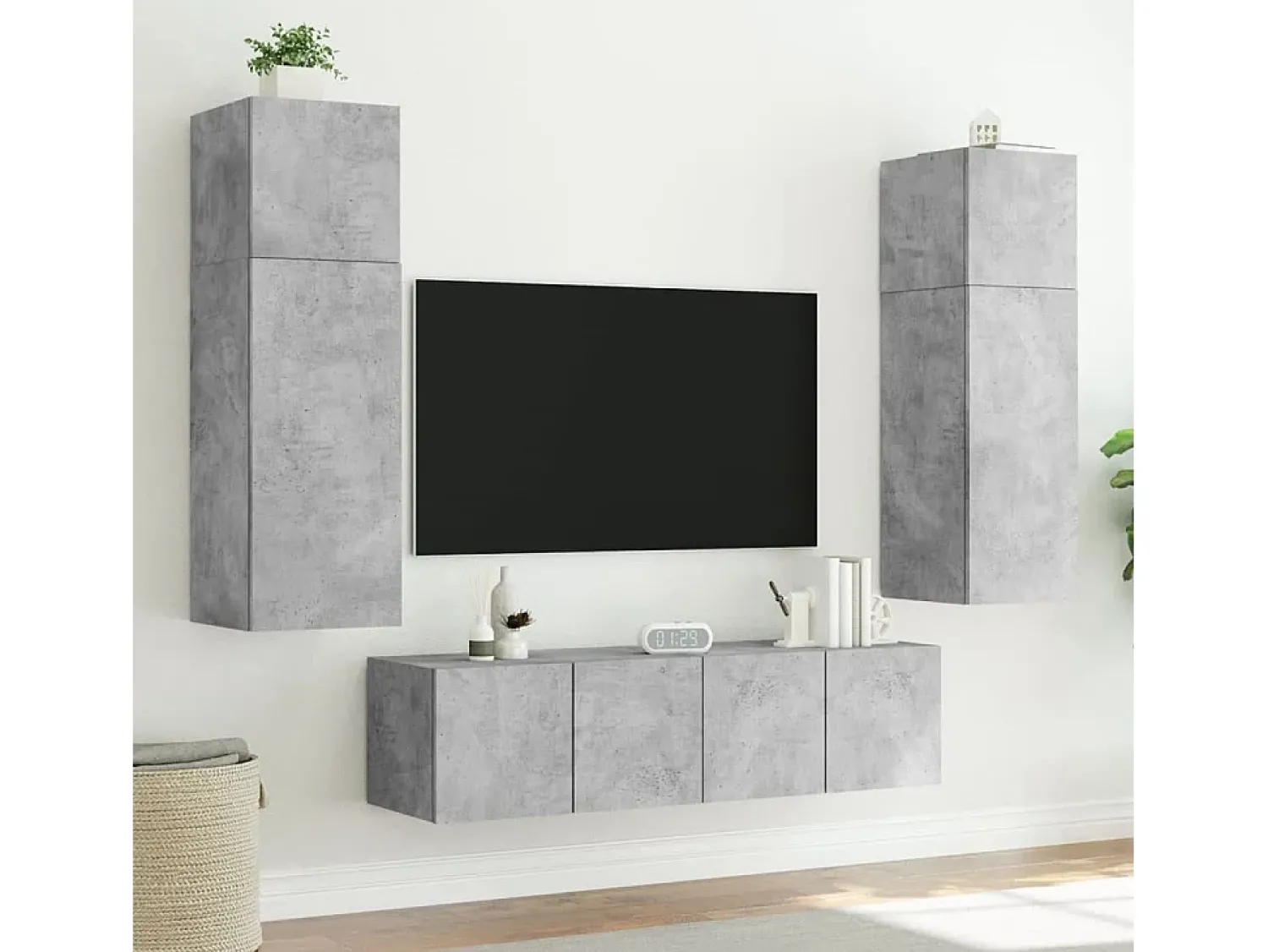 Móvel de parede p/ TV c/ luzes LED 80x35x31 cm cinza cimento PT257800^ Móvel De Tv