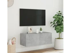 Móvel de parede p/ TV c/ luzes LED 80x35x31 cm cinza cimento PT257800^ Móvel De Tv