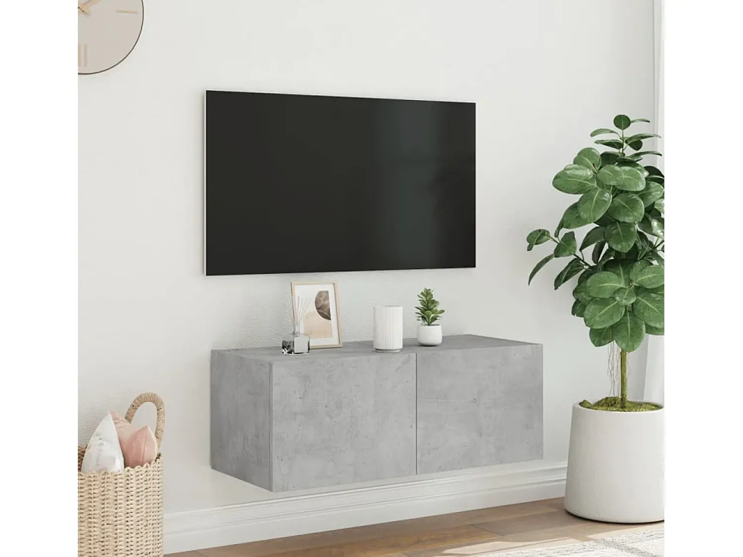 Móvel de parede p/ TV c/ luzes LED 80x35x31 cm cinza cimento PT257800^ Móvel De Tv