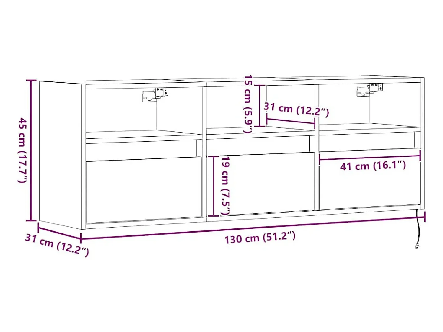 Móvel De Tv*vidaxl Móvel de parede p/ TV c/ luzes LED 130x31x45cm cimento Cinzento