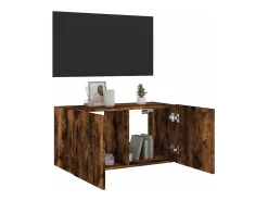 Best vidaxl Móvel de parede p/ TV c/ luzes LED 80x35x41 cm carvalho fumado Castanho