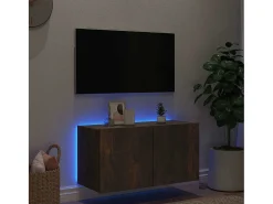 Best vidaxl Móvel de parede p/ TV c/ luzes LED 80x35x41 cm carvalho fumado Castanho