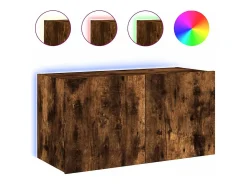 Best vidaxl Móvel de parede p/ TV c/ luzes LED 80x35x41 cm carvalho fumado Castanho