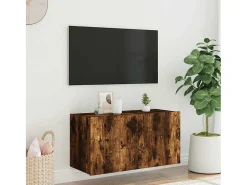 Best vidaxl Móvel de parede p/ TV c/ luzes LED 80x35x41 cm carvalho fumado Castanho