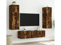 Best vidaxl Móvel de parede p/ TV c/ luzes LED 80x35x41 cm carvalho fumado Castanho