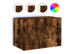 Móvel De Tv| Móvel de parede p/ TV c/ luzes LED 60x35x41 cm carvalho fumado PT378909 Castanho