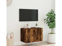 Móvel De Tv| Móvel de parede p/ TV c/ luzes LED 60x35x41 cm carvalho fumado PT378909 Castanho
