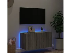 Móvel De Tv| Móvel de parede p/ TV c/ luzes LED 80x35x41 cm sonoma PT537573 Cinzento