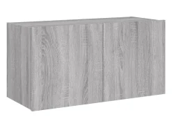 Móvel De Tv| Móvel de parede p/ TV c/ luzes LED 80x35x41 cm sonoma PT537573 Cinzento