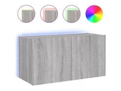 Móvel De Tv| Móvel de parede p/ TV c/ luzes LED 80x35x41 cm sonoma PT537573 Cinzento