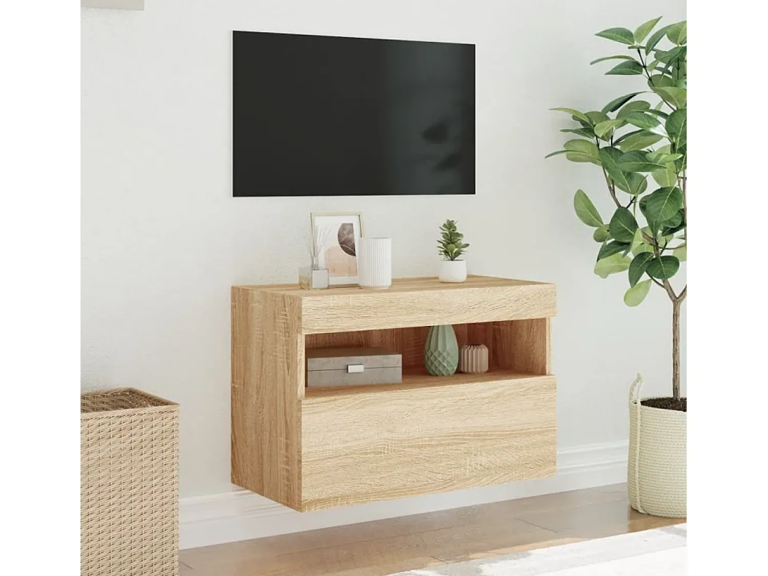 Móvel de parede p/ TV c/ luzes LED 60x30x40 cm carvalho sonoma PT994220^ Móvel De Tv