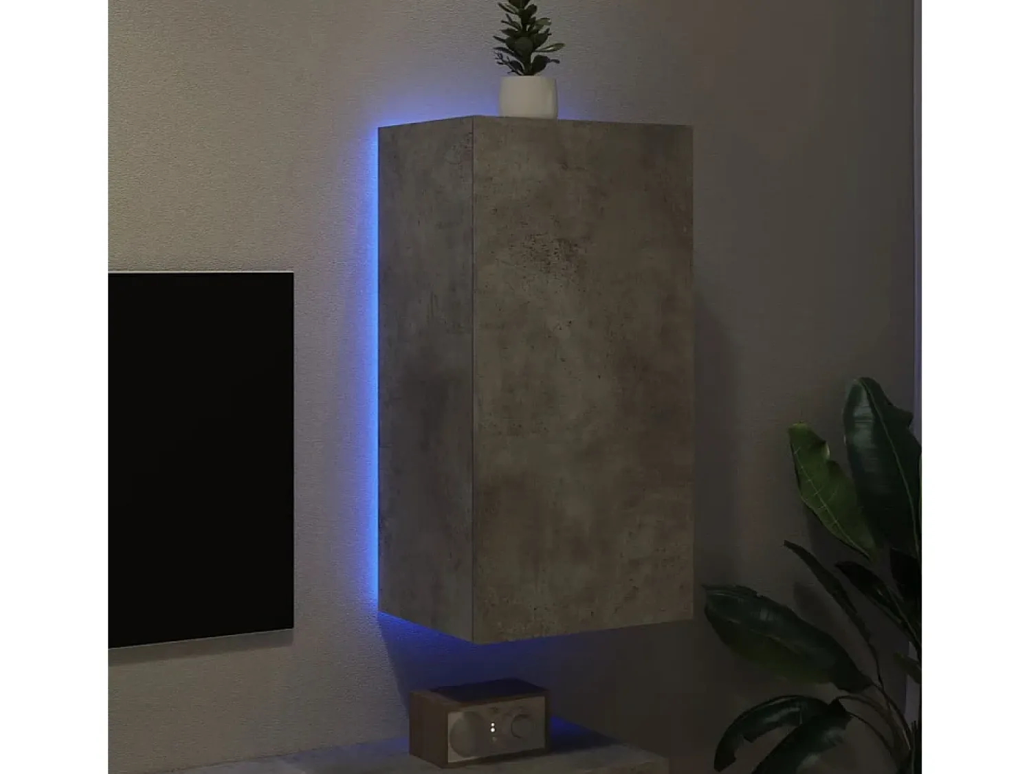 Móvel de parede p/ TV c/ luzes LED 40,5x35x80 cm cinza cimento PT290115^ Móvel De Tv