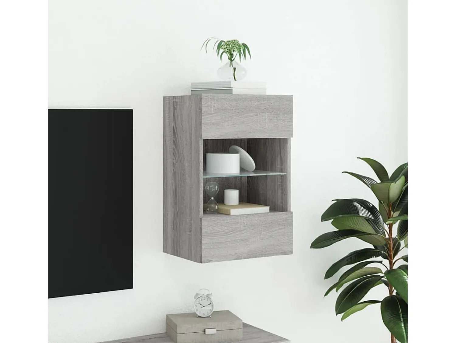 Móvel De Tv* Móvel de parede p/ TV c/ luzes LED 40x30x60,5cm sonoma PT874613 Cinzento