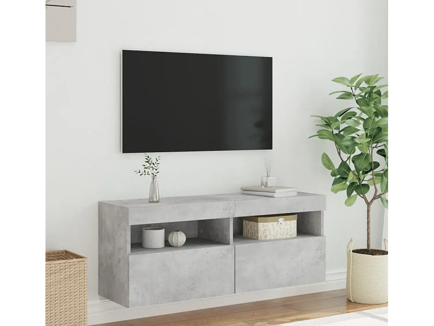 vidaxl Móvel de parede p/ TV c/ luzes LED 100x30x40 cm cinza cimento^ Móvel De Tv