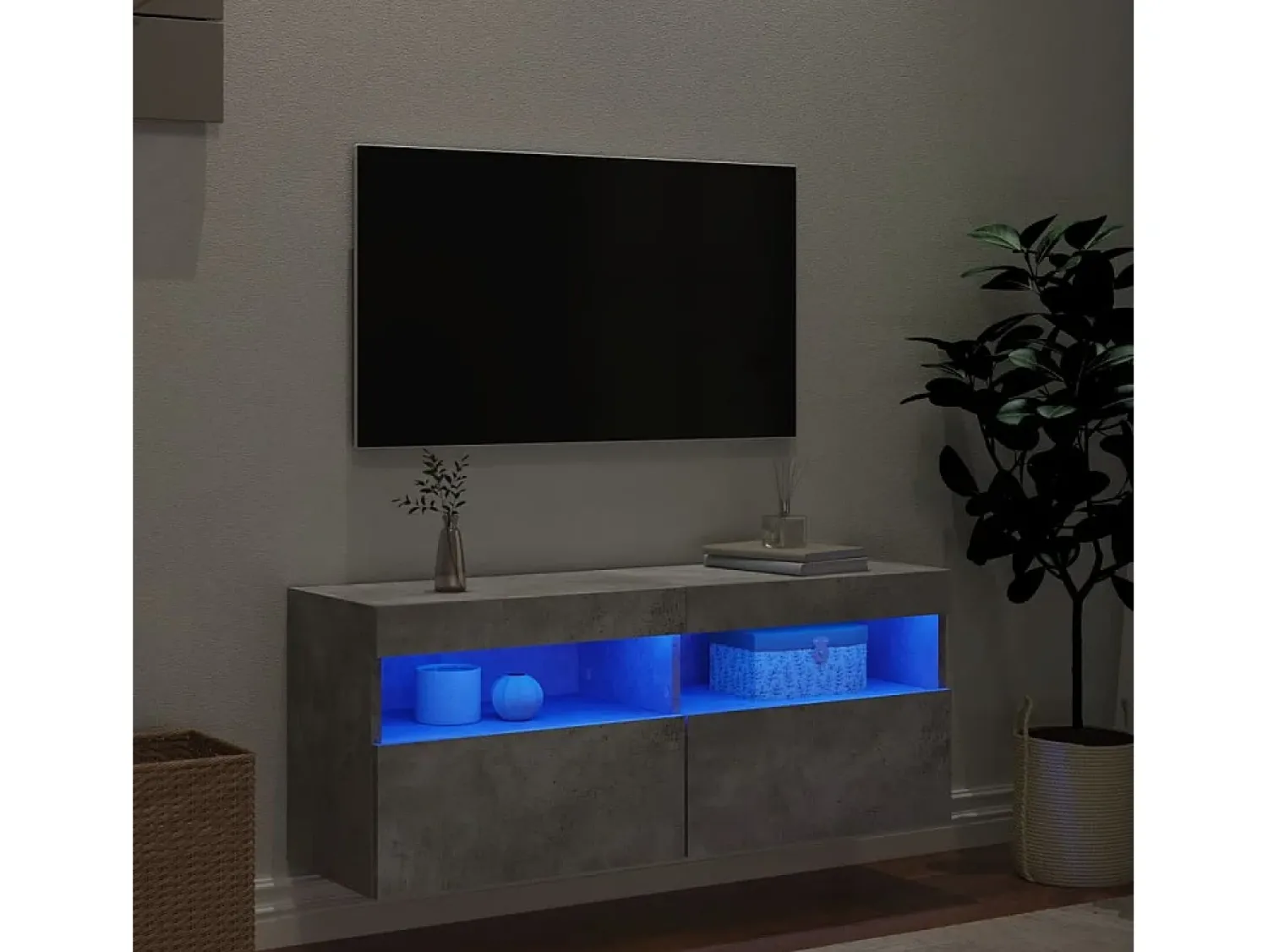 vidaxl Móvel de parede p/ TV c/ luzes LED 100x30x40 cm cinza cimento^ Móvel De Tv