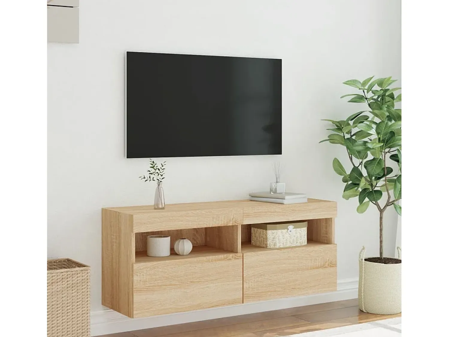 Móvel De Tv* Móvel de parede p/ TV c/ luzes LED 100x30x40 cm carvalho sonoma PT278815 Castanho