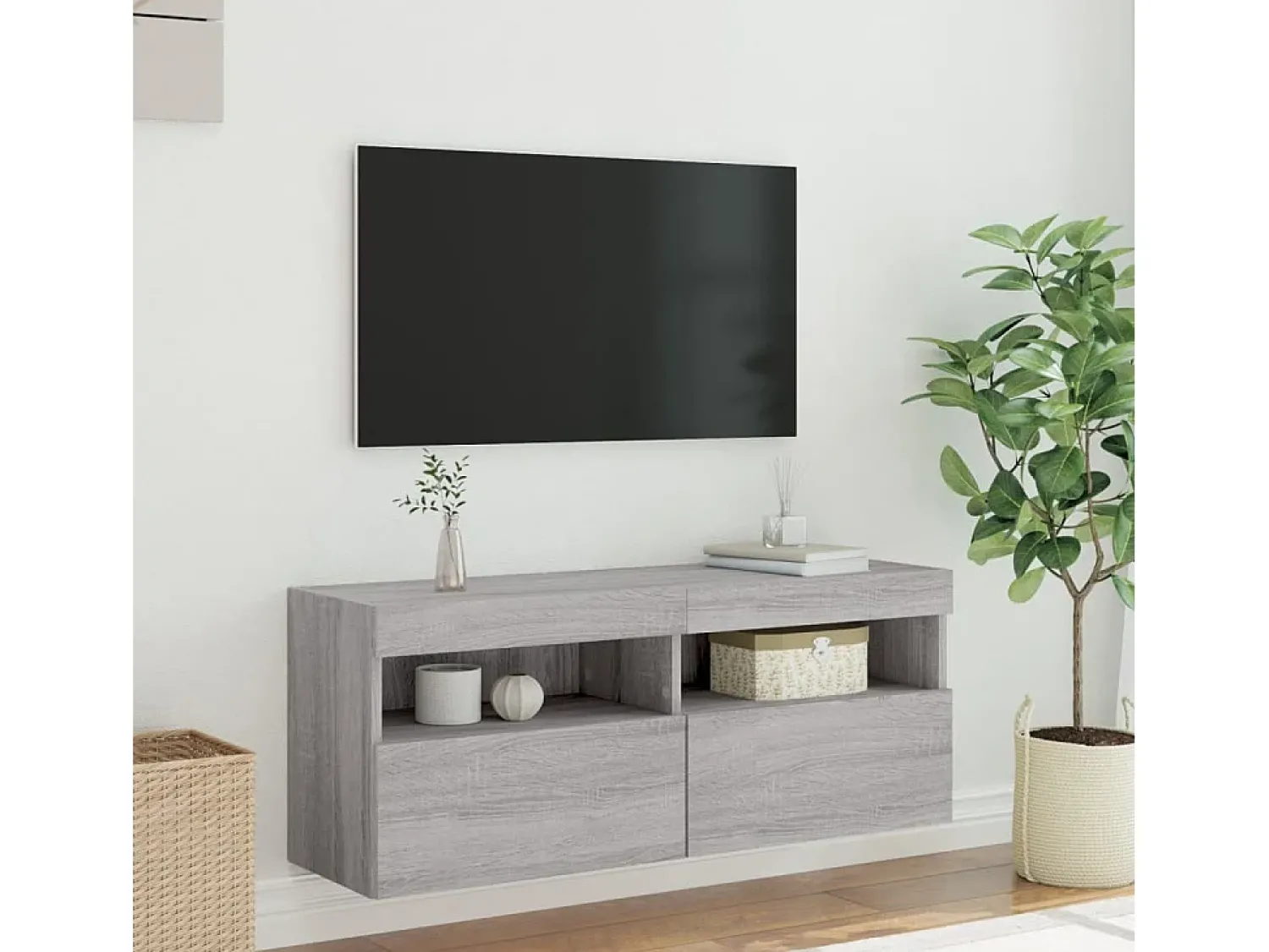 Móvel De Tv* Móvel de parede p/ TV c/ luzes LED 100x30x40 cm sonoma PT169738 Cinzento