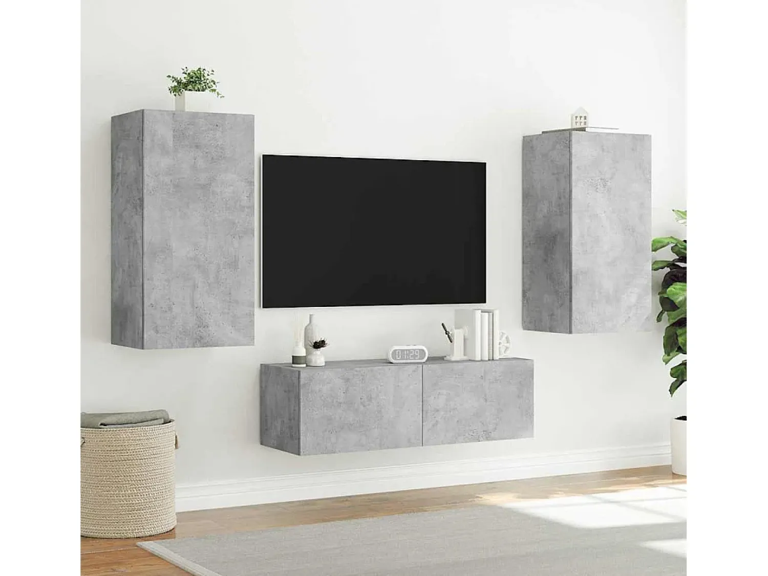 vidaxl Móvel de parede p/ TV c/ luzes LED 40,5x35x80 cm cinza cimento^ Móvel De Tv