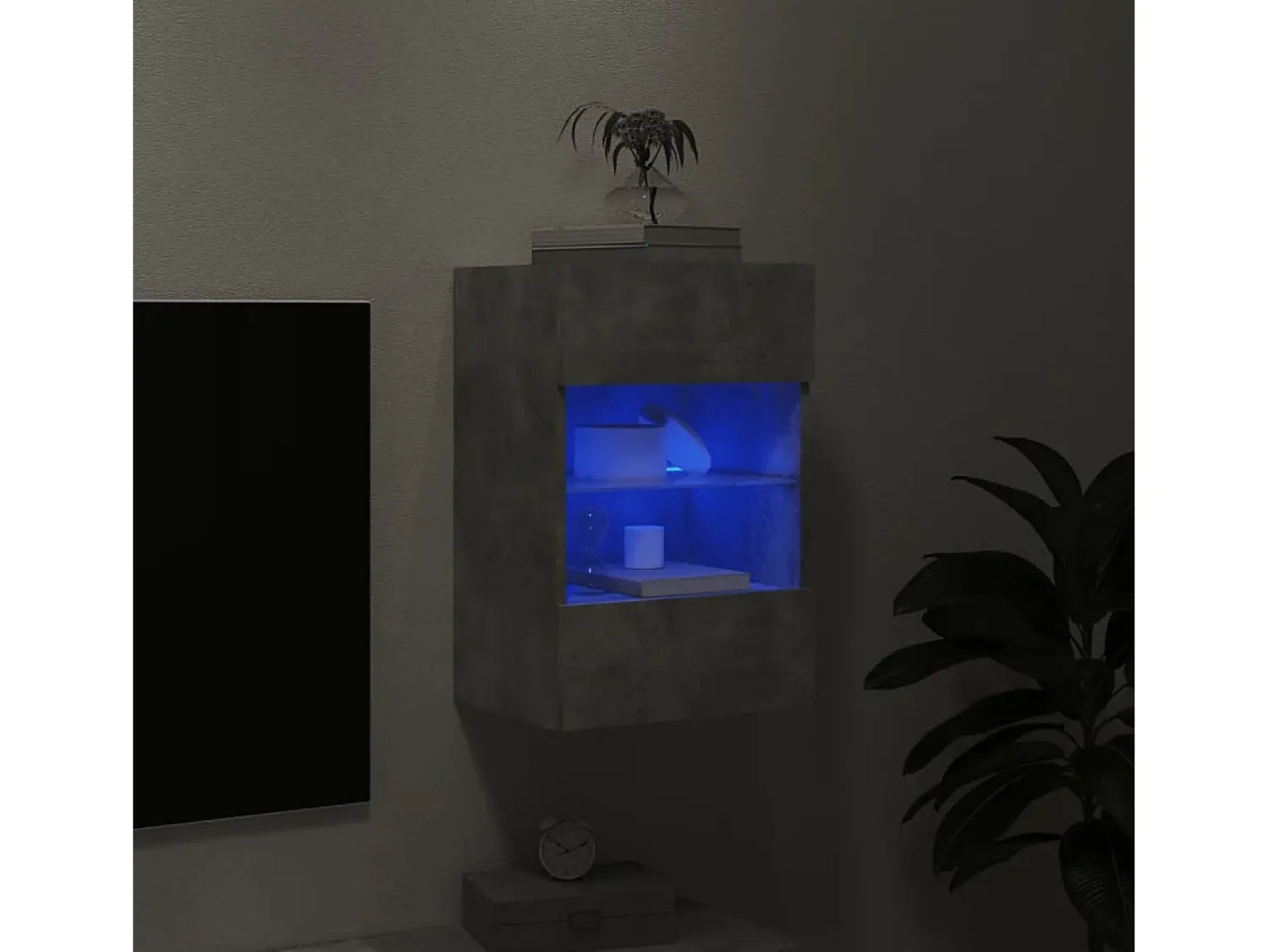 Móvel de parede p/ TV c/ luzes LED 40x30x60,5 cm cinza cimento PT854164^ Móvel De Tv