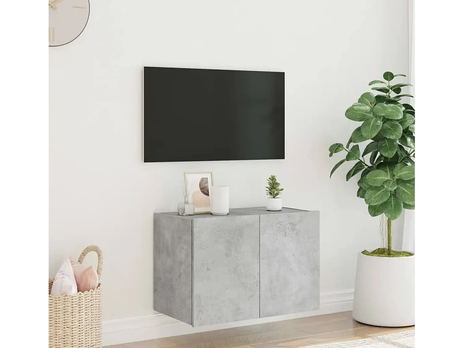 Móvel De Tv* Móvel de parede p/ TV c/ luzes LED 60x35x41 cm cinza cimento PT985997 Cinzento