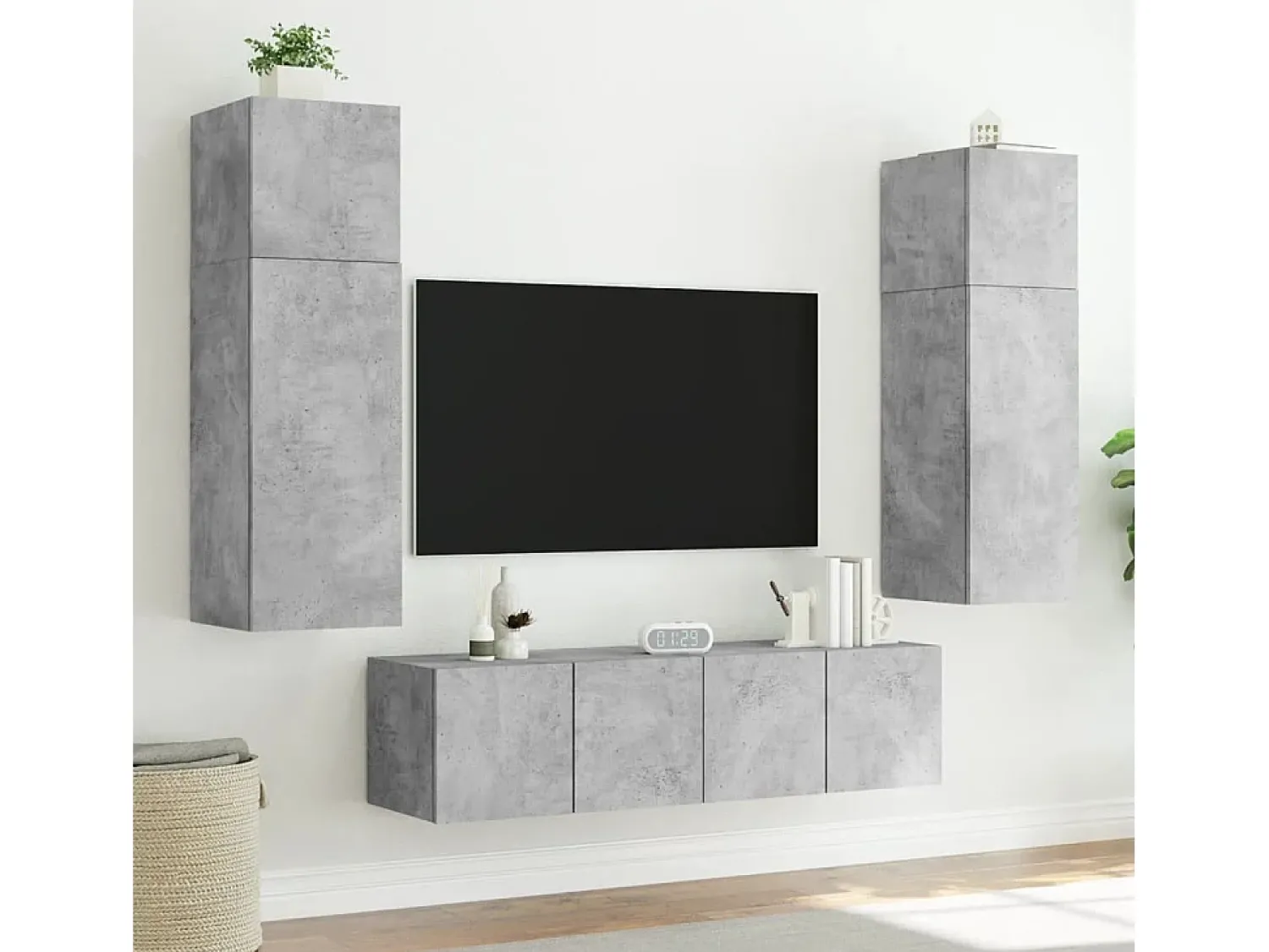 Móvel De Tv* Móvel de parede p/ TV c/ luzes LED 60x35x41 cm cinza cimento PT985997 Cinzento