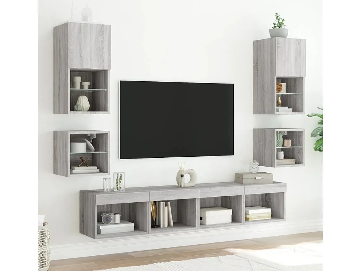 Móvel De Tv* Móvel de parede p/ TV c/ luzes LED 30x28,5x30cm sonoma PT871233 Cinzento