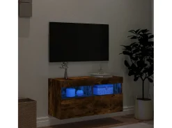 Móvel de parede p/ TV c/ luzes LED 80x30x40 cm carvalho fumado PT586528^ Móvel De Tv