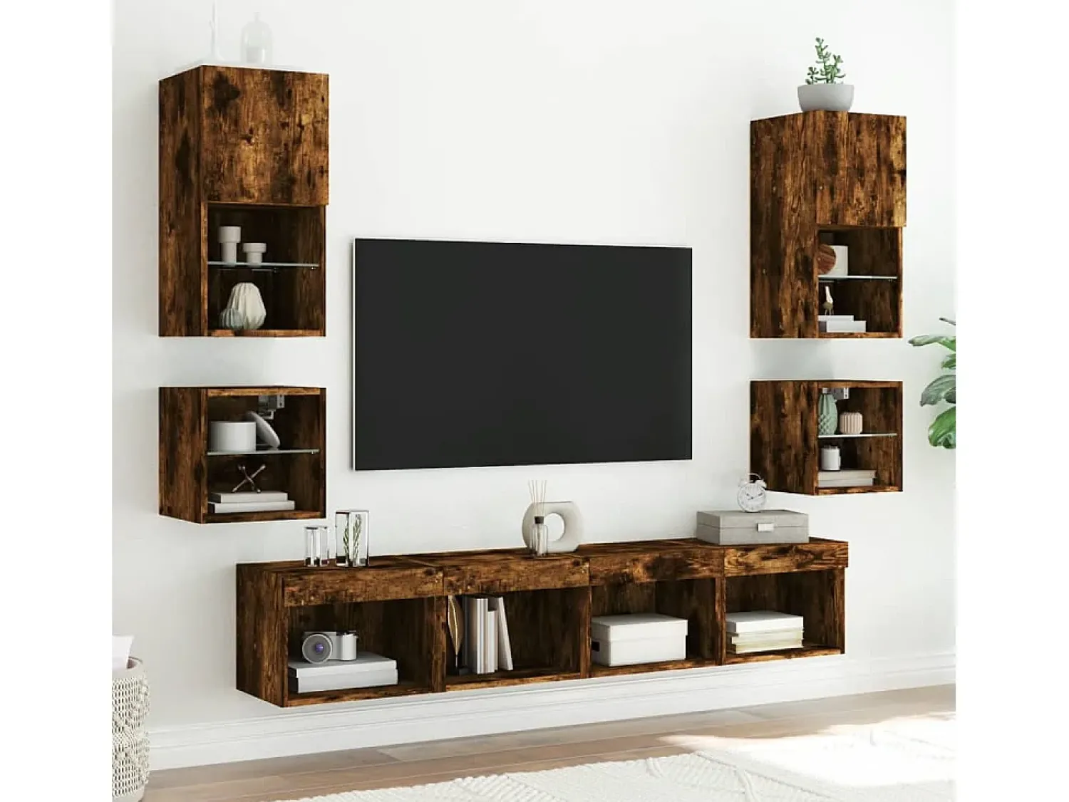 Móvel De Tv* Móvel de parede p/ TV c/ luzes LED 30x28,5x30cm carvalho fumado PT816530 Castanho