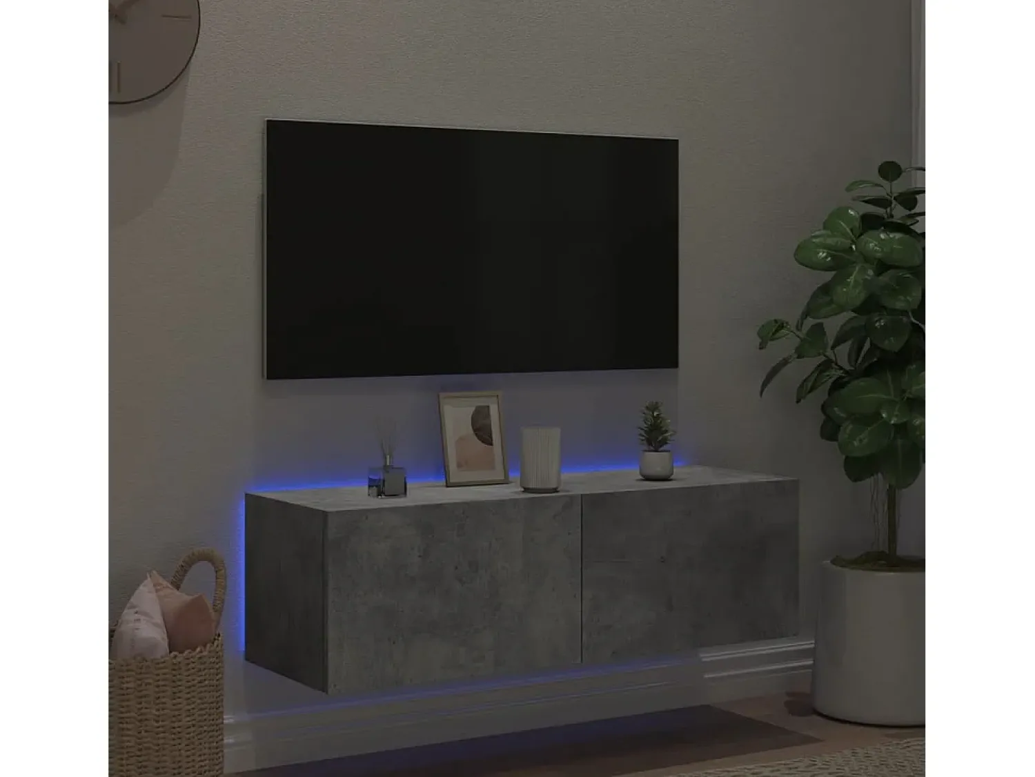 Hot Móvel de parede p/ TV c/ luzes LED 100x35x31 cm cinza cimento PT408432 Cinzento