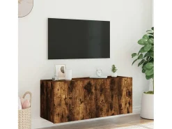 Móvel De Tv| Móvel de parede p/ TV c/ luzes LED 100x35x41 cm carvalho fumado PT515369 Castanho