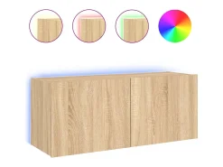 Outlet Móvel de parede p/ TV c/ luzes LED 100x35x41 cm carvalho sonoma PT511692 Castanho