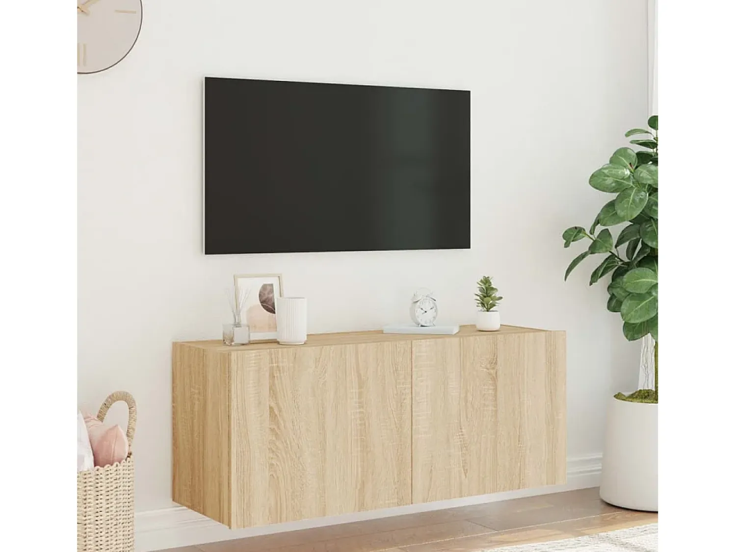 Outlet Móvel de parede p/ TV c/ luzes LED 100x35x41 cm carvalho sonoma PT511692 Castanho
