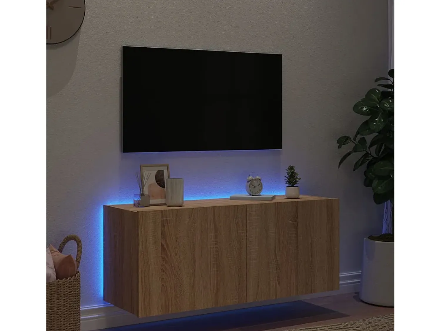 Outlet Móvel de parede p/ TV c/ luzes LED 100x35x41 cm carvalho sonoma PT511692 Castanho