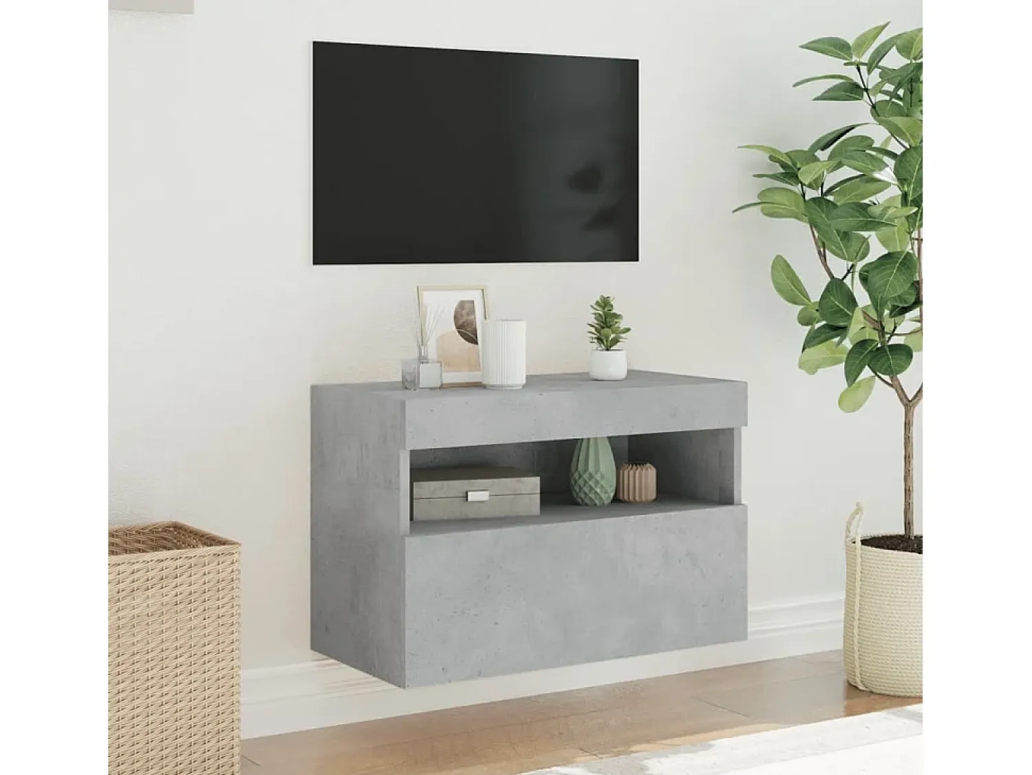Móvel de parede p/ TV c/ luzes LED 60x30x40 cm cinza cimento PT177933^ Móvel De Tv