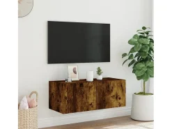 Móvel De Tv* Móvel de parede p/ TV c/ luzes LED 80x35x31 cm carvalho fumado PT286159 Castanho