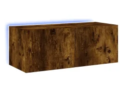 Móvel De Tv* Móvel de parede p/ TV c/ luzes LED 80x35x31 cm carvalho fumado PT286159 Castanho
