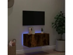 Online Móvel de parede p/ TV c/ luzes LED 60x35x31 cm carvalho fumado PT176516 Castanho